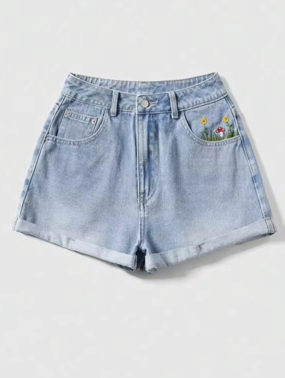 Whimsical Garden Denim Shorts  Boho Embroidered Size Medium